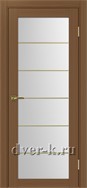 Межкомнатная дверь Оптима Порте Турин 501.2 ACC SG в экошпоне орех со стеклом Мателюкс и молдингом матовое золото