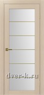 Межкомнатная дверь Оптима Порте Турин 501.2 ACC SG в экошпоне беленый дуб со стеклом Мателюкс и молдингом матовое золото