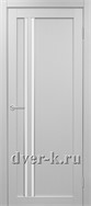 Межкомнатная дверь Оптима Порте Турин 525 АПС SC в экошпоне белый лед со стеклом Мателюкс и молдингом матовый хром