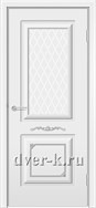 Остекленная эмалированная белая дверь Прима ДО с патиной серебро