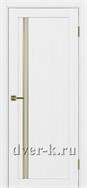 Межкомнатная дверь Optima Porte Турин 527.121 АПС SG в экошпоне белый лед со стеклом Мателюкс и молдингом матовое золото