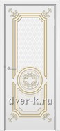 Остекленная эмалированная белая дверь Гранд ДО с патиной золото