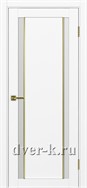 Межкомнатная дверь Optima Porte Турин 522.212 АПС SG в цвете белый снежный со стеклом Мателюкс и молдингом матовое золото