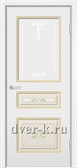 Остекленная эмалированная белая дверь Марсель ДО с патиной золото