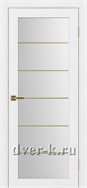 Межкомнатная дверь Оптима Порте Турин 501.2 ACC SG в экошпоне белый лед со стеклом Мателюкс и молдингом матовое золото