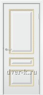 Белая эмалированная дверь Версаль ДГ с патиной золото