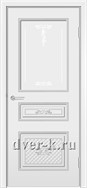 Остекленная эмалированная белая дверь Марсель ДО с патиной серебро