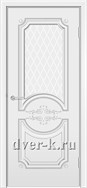 Остекленная эмалированная белая дверь Адель ДО с патиной серебро