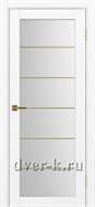 Межкомнатная дверь Optima Porte Турин 501.2 ACC SG в цвете белый снежный со стеклом Мателюкс и молдингом матовое золото