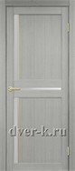 Межкомнатная дверь Оптима Порте Турин 523.221 АПС SG в экошпоне дуб серый со стеклом Мателюкс и молдингом матовое золото